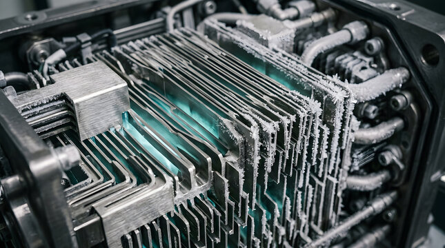 electric motor stator with cooling fins detailed internal view of a modern powertrain