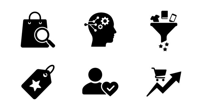 E-commerce Icons Set: Shopping, Analytics, Conversion Funnel, Loyalty, Sales Growth