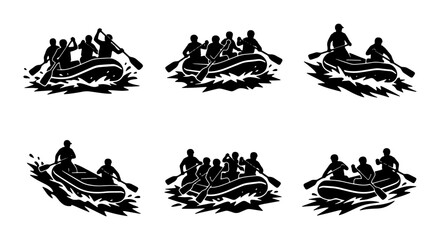 Rafting Icons Set, White Water Adventure, Extreme Sport Vector Graphics, Outdoor Activity Illustrations © Munir
