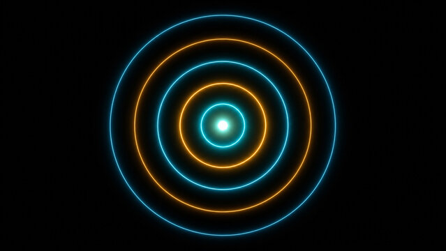 Concentric cyan and orange rings radiating from luminous center