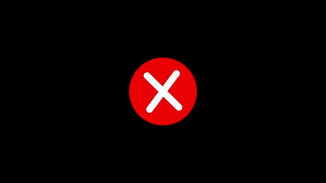 Red cancel icons with white crosses on black background three frames
