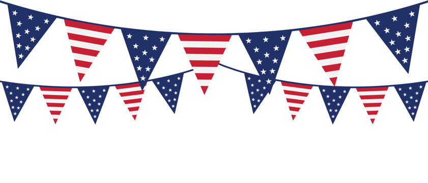 Patriotic bunting banner vector American flag triangle pennant garland fourth of july party decoration red white blue
