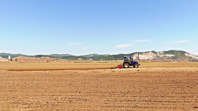 Various agricultural implements used in spring plowing
