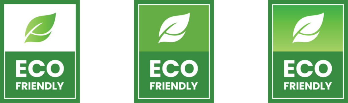 Natural Sourced Eco Label in Square Collection &mdash; Green Leaf Badge and Stamp Design Elements