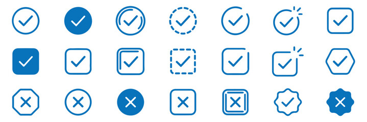 Collection of various check mark icons set. check mark icon set with circular and square outline checkbox tick symbols, flat isolated vector pictograms for approval, validation, success, completed.  © HIKESTUDIO 7