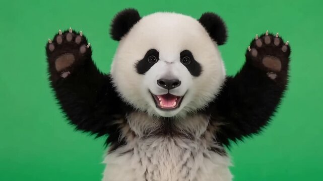 Funny giant panda bear dancing and moving rhythmically in a cute performance for 4k video