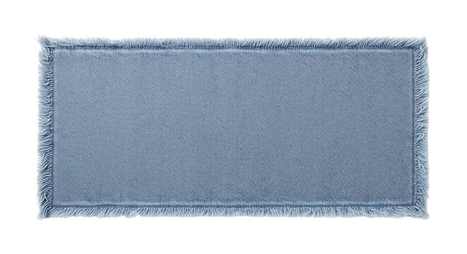Light blue denim patch with frayed edges isolated on transparent background