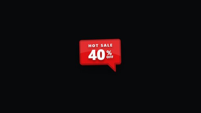 Red speech bubble icon with forty percent off sale text animation