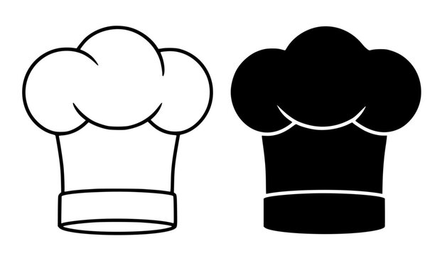 Minimalist chef hat icon in outline and silhouette design