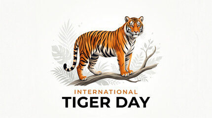 Obraz premium Majestic tiger wildlife illustration for International Tiger Day nature conservation awareness campaign