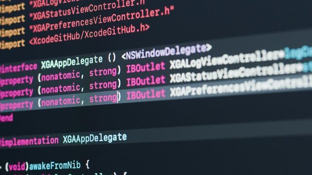 Coding UX UI script text on screen, HTML5 in editor for website development, Close up Macro of Programming code software developer. 