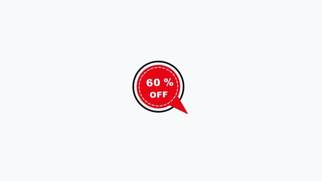 Animated red circular discount badge with sixty percent off text