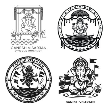 Ganesha festival medallion with water and mountain scene
