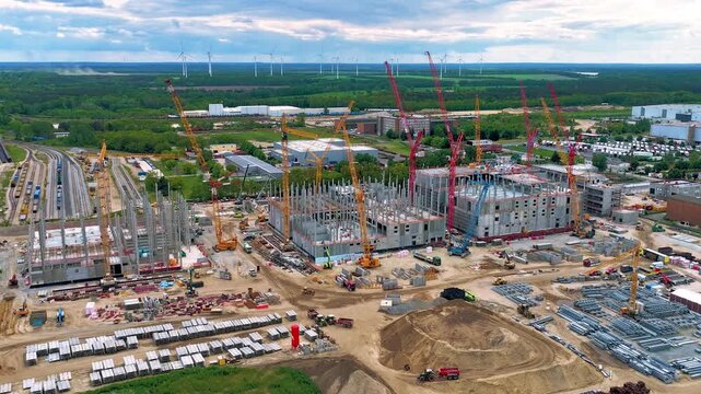 Luftbildaufnahme Zeitraffer einer Baustelle in Deutschland 