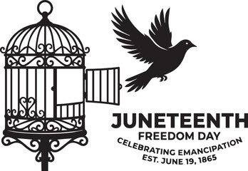 Fototapeta premium Juneteenth freedom day celebration with bird flying from open cage