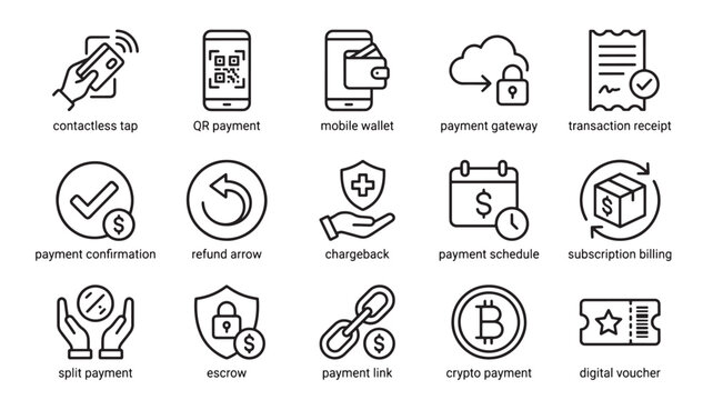 Various Payment Icons For E-commerce And Finance Concepts