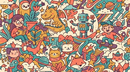 Naklejka premium seamless pattern with flowers and birds