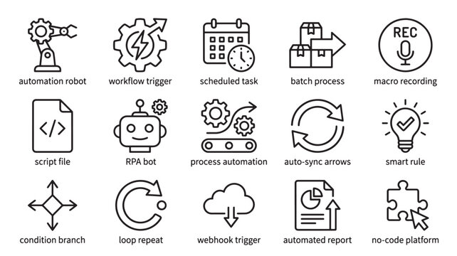 Automation Icons Set For Workflow Optimization Concepts