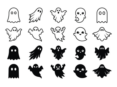 Ghost spooky icon set. Halloween phantom sign. Ghostly icon collection