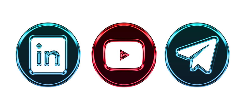 Social media icons including linkedin, youtube, and paper plane on transparent background