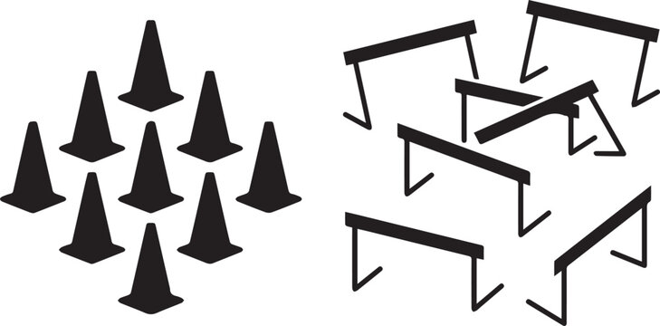 Traffic cones and hurdles icons