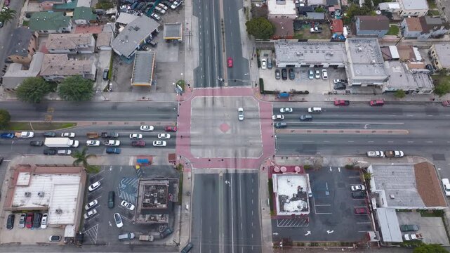 Top Major Street Intersection Compton Los Angeles California Aerial Footage