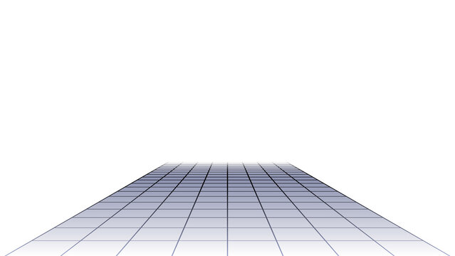 Clean empty white 3D grid plane extending toward distant horizon with subtle perspective depth effect