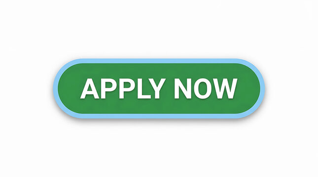 Green button with white text that says apply now on isolated white background