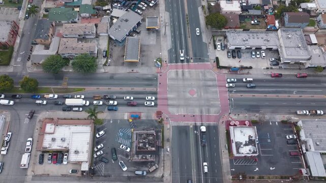 Top Major Street Intersection Compton Los Angeles California Aerial Footage