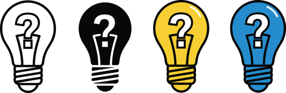 Four light bulbs with question marks icon set
