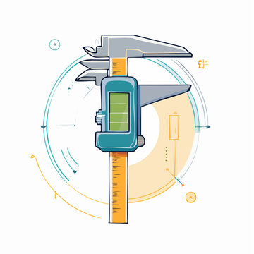Digital Caliper with Technical Blueprint Elements