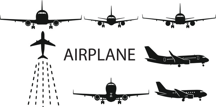 Airplane silhouette collection various flight positions and angles