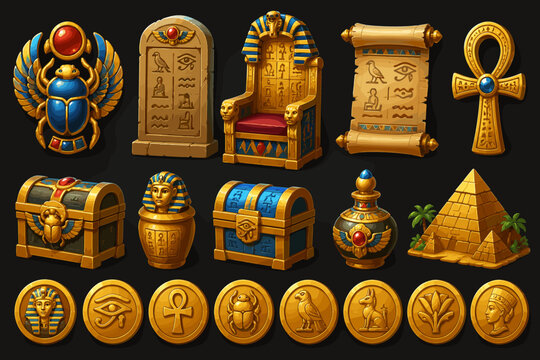 Collection of Ancient Egyptian Symbols and Treasures for Game Design