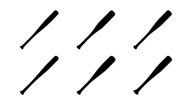 Baseball Bat Silhouettes, Sports Equipment Icons, Athletic Gear Vector Graphics, Game Night Symbols