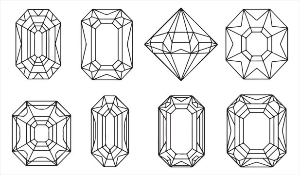 Geometric diamond gemstone outline illustration collection