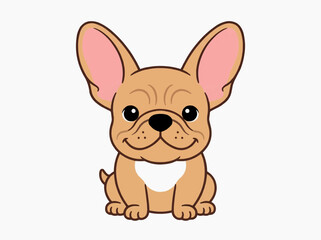 Obraz premium A cute cartoon French bulldog with large ears and big eyes, sitting and smiling.