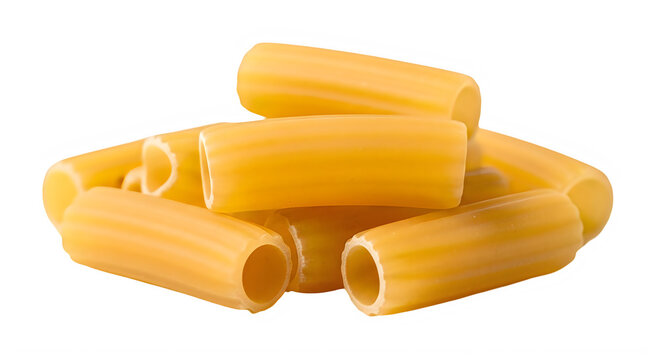 Close up of rigatoni pasta against a black background