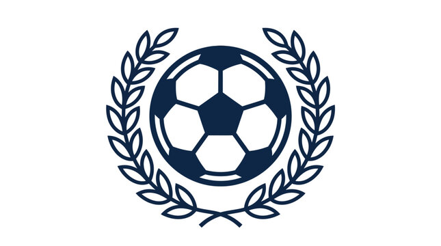 Soccer ball icon with laurel wreath heraldry emblem
