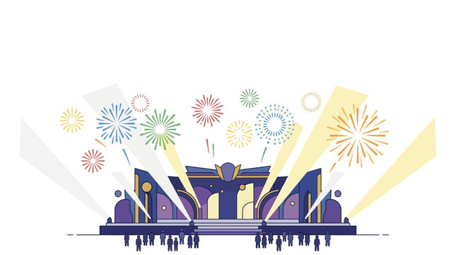 Outdoor Stage Performance with Fireworks Celebration