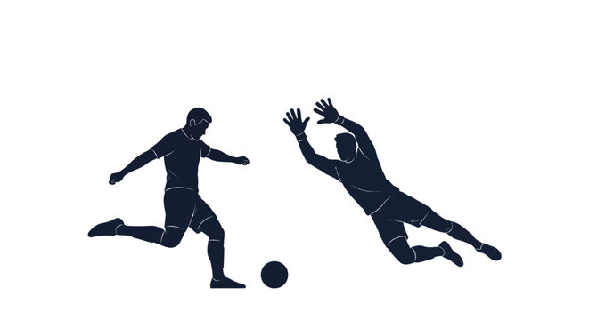 Soccer Player Kicking Ball at Goalkeeper Silhouette