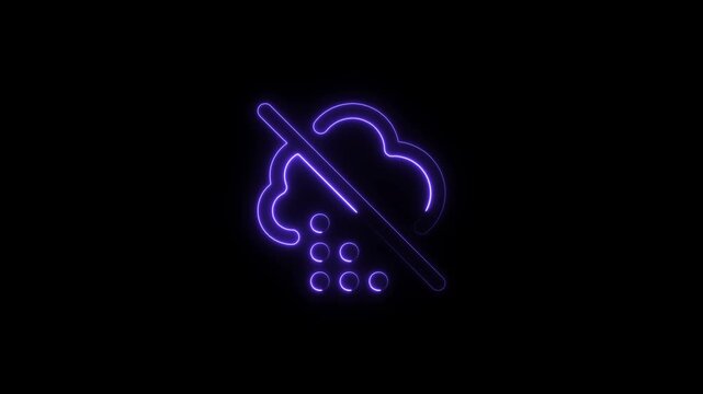 Neon purple rain cloud with line through it on black background