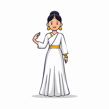 Cartoon Indian Dancer in White Dress