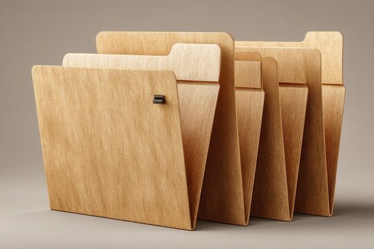 Stack of manila folders organized on neutral background