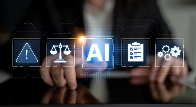 Concept of Artificial Intelligence in legal and regulatory technology. AI systems are used for risk management, process automation, and ensuring compliance with laws and policies. Fermion