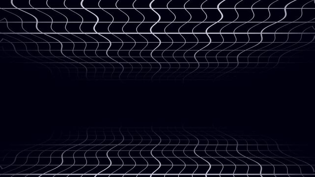 Futuristic white wave grid with dual symmetrical panels on black