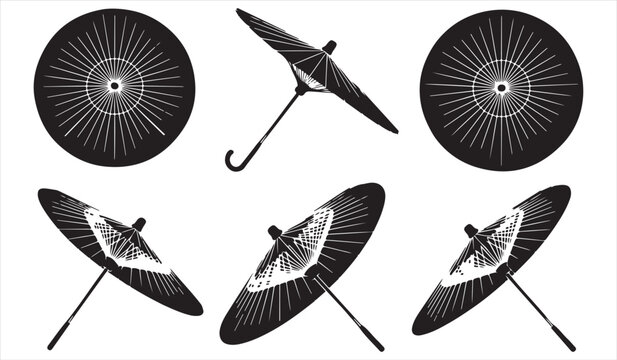 Decorative Asian umbrella collection in monochrome vintage style