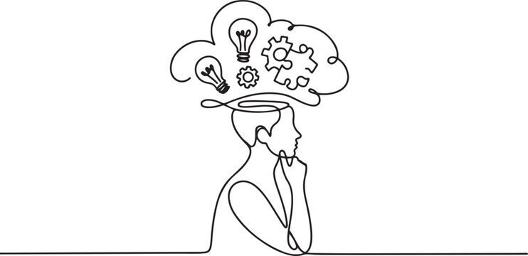 one line drawing of person thinking solving problems finding solutions concept.one line drawing vector