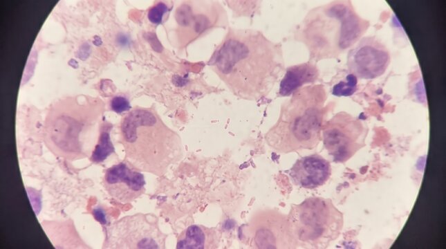 Francisella Tularensis Small Coccobacilli Gram Stain Tissue. Francisella tularensis tiny faint gram negative coccobacilli in Gram stained lymph node tissue impression smear from tularemia.
