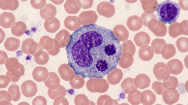 Ehrlichia Chaffeensis Morulae Monocyte Blood Smear Giemsa. Ehrlichia chaffeensis morulae within monocyte cytoplasm in Giemsa stained peripheral blood smear from ehrlichiosis case.