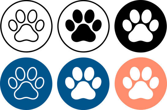 Set of paw print icons in different styles